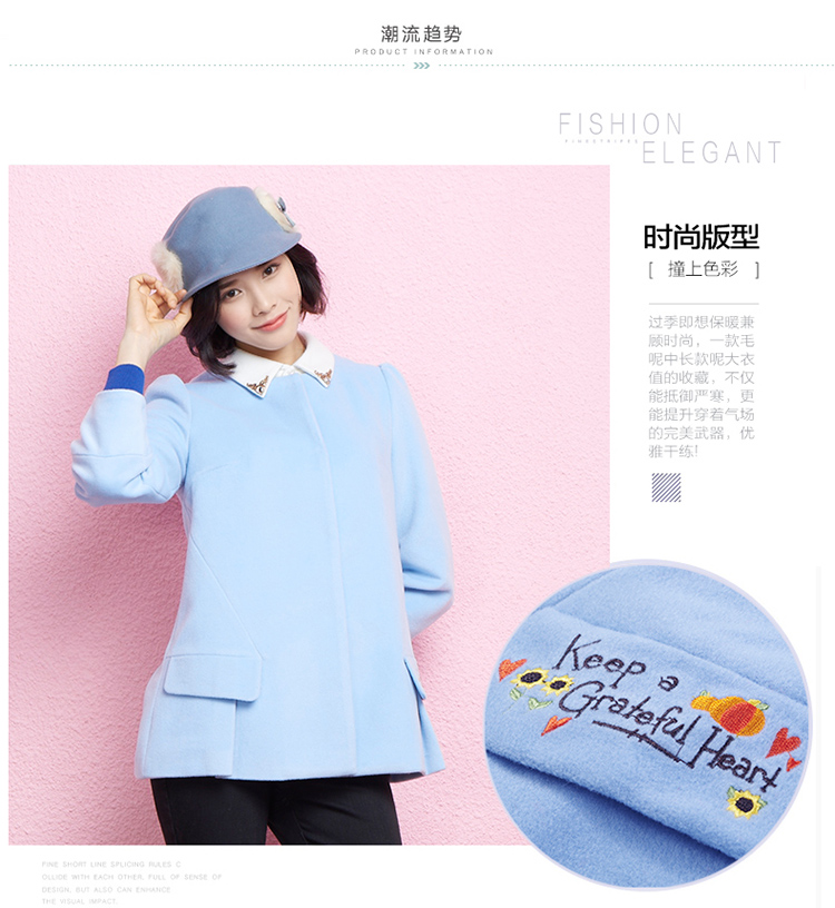 金苑2015年冬新品上新通勤娃娃领宽松时尚长袖毛呢短外套女D55108 粉红 XS(155/80A)