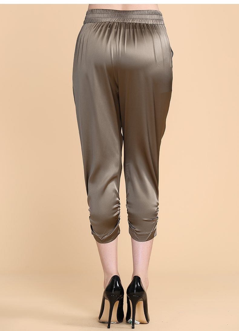 雅金圣妮重磅真丝裤子女2016新款夏 百搭休闲桑蚕丝七分裤小脚裤 神秘