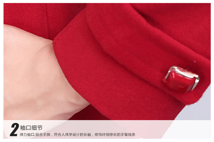 欢仙子 2016春秋新款韩版修身加棉加厚中长款毛呢大衣  女 1020 水蓝色/厚款 XL