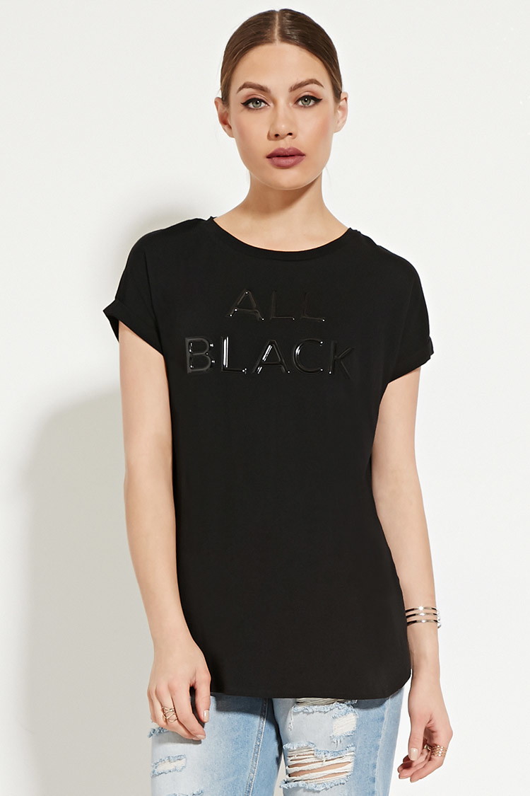 [f21]浮雕字母莫代尔短袖t恤 黑色/黑色 s