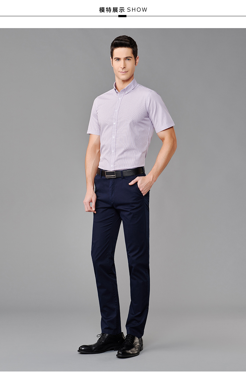 firs杉杉夏季防紫外线短袖衬衫 男士修身衬衫2016 cvcb1101-3d紫格 37