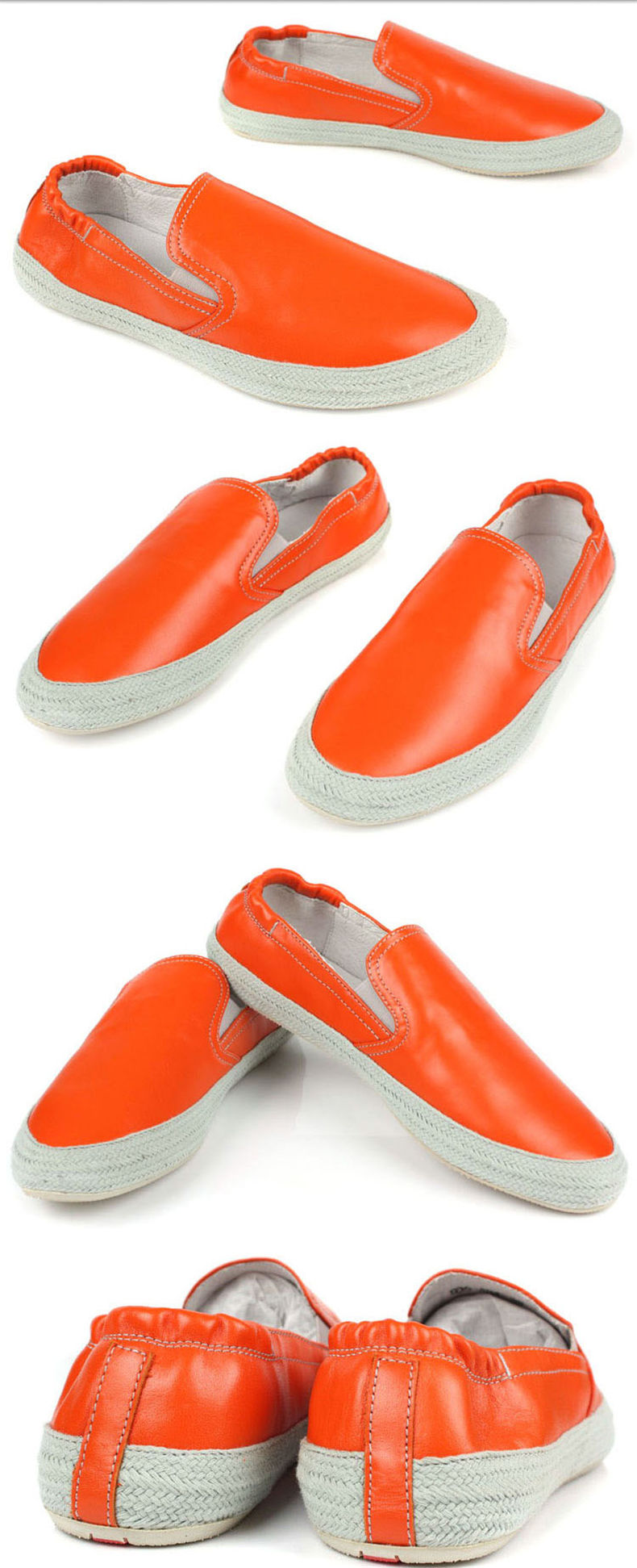 2016春季新款棉麻装饰软牛皮男士低帮鞋韩版舒适套脚皮鞋8239 橙色 39