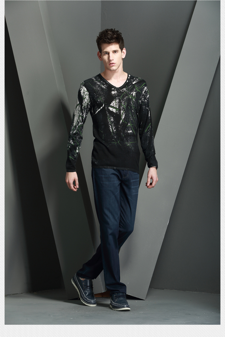 西域骆驼(vancamel)男士针织衫v领毛衣 休闲时尚长袖男装线衣男毛衫