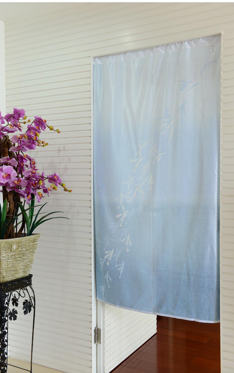 
                                        风雅荷塘 海阔鱼跃 85*150CM 经编纱印花风水布艺门帘 隔断帘 送杆 淡绿色                