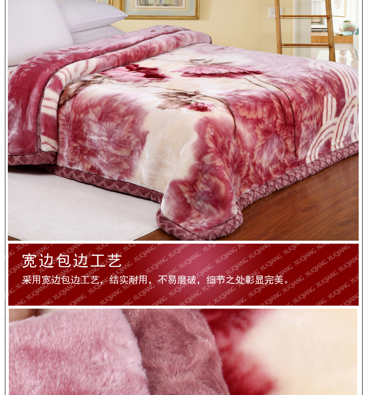 
                                        旭蔷家纺 床上用品 秋冬厚毯子加厚毛毯双人盖毯 超柔拉舍尔冬厚毯 长毛-650紫红 200*240                