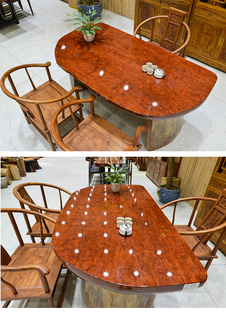 聚盛堂 巴花大板茶桌套装 实木老板办公桌会议桌椅 巴花非花圈椅套装