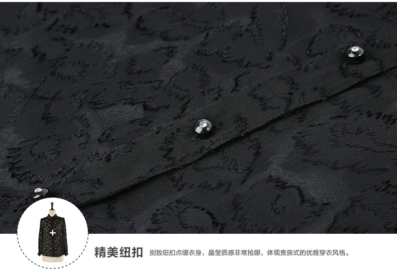 Mixtie美诗缇 2015秋季新款桑蚕丝时尚黑色豹纹性感透视衬衫 黑色 L