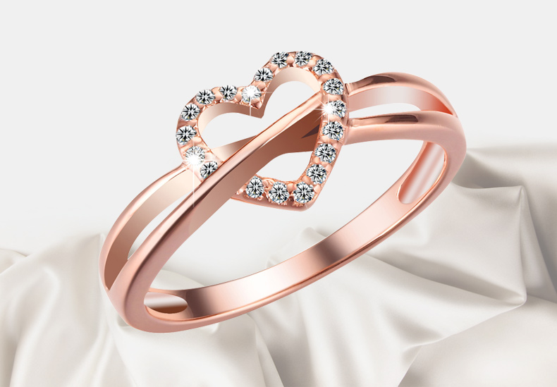 a v18k玫瑰金钻石戒指时尚情侣求婚钻戒一箭穿心丘比特专柜正品 总分