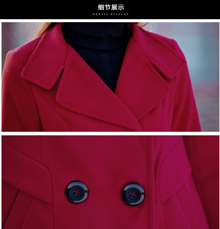 龙姿恋 秋冬新款韩版女中长款毛呢外套女西装领大码呢子大衣女9168 黄色 L