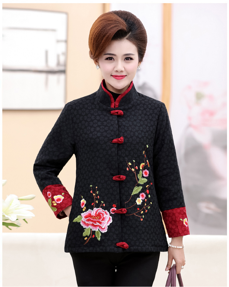 中老年女装春秋薄款外套新款妈妈装唐装民族风绣花立领上衣40-50岁