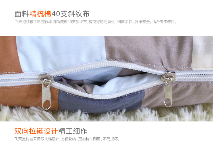 
                                        飞天 多功能靠垫被子两用纯棉 汽车抱枕 全棉小被子 办公室沙发靠枕 蔚蓝海岸                