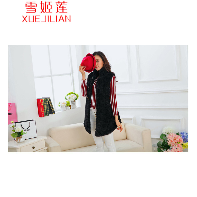 雪姬莲  さ2015冬装无袖仿毛呢仿毛绒加厚背心马甲外套秋冬中长款女#8312 明黄色 M