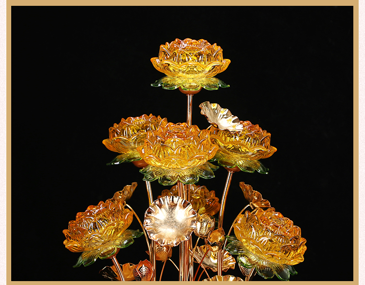 圆通佛灯供灯莲花灯佛前插电长明灯led琉璃灯寺庙佛堂供灯3朵花只黄色