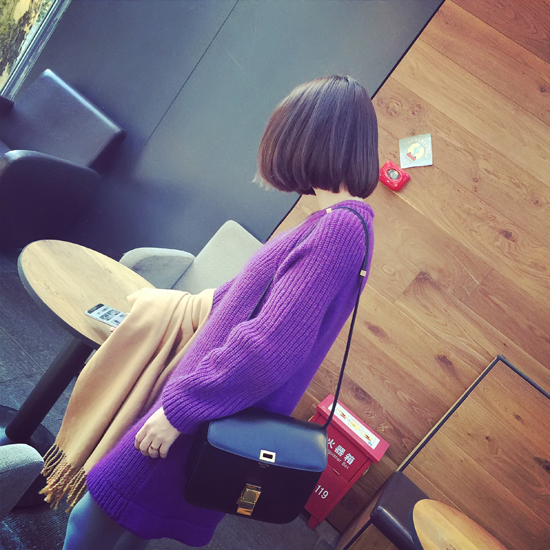 
                                        欧诗黛 针织衫女2016秋冬新款宽松时尚打底长袖假两件套头毛衣女 图片色 M                