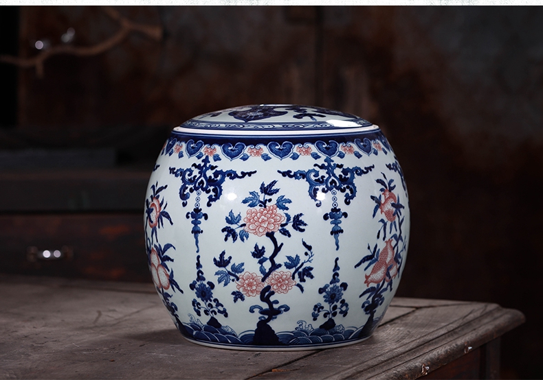 奋行景德镇陶瓷器 仿古手绘青花釉里红储物罐储物罐家居装饰品摆件