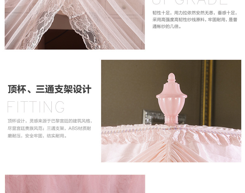 卡斯狄兰 帐纱 宫廷蚊帐三开门落地式加粗不锈钢支架蕾丝花边公主方顶蚊帐单双人床 小城故事-紫色 2.0m床200*220