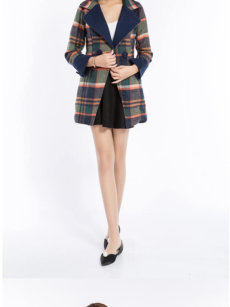 卡微娅 2015新款秋冬女装格子羊毛呢子大衣韩版修身款毛呢外套大码