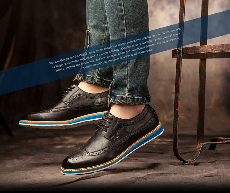主角派对 男休闲鞋英伦布洛克雕花男鞋时尚潮流系带真皮复古男鞋子