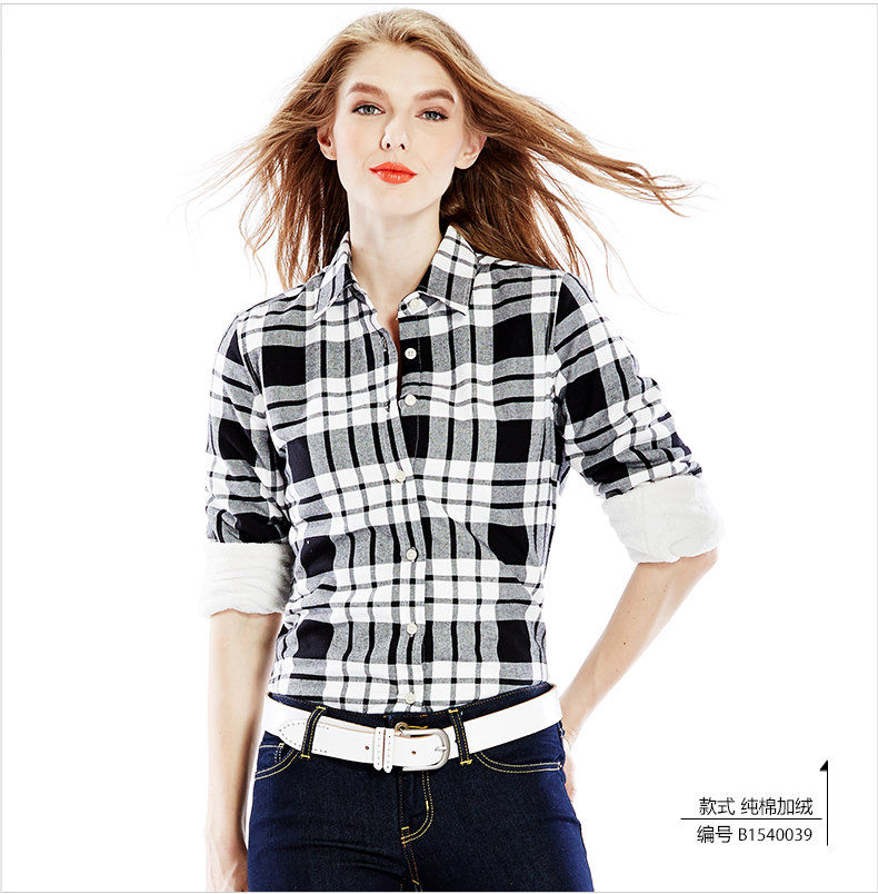 BRIOSO新款 女士保暖全棉长袖衬衫 女时尚休闲百搭格子衬衣 B1540020 XXXXL