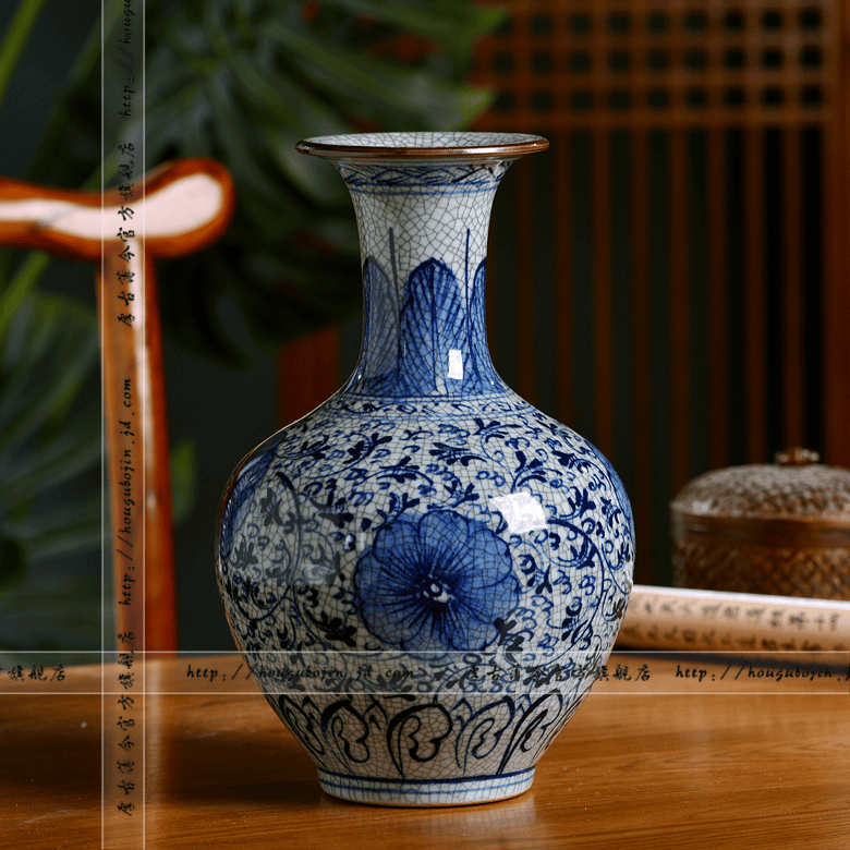 厚古薄今景德镇陶瓷器青花瓷裂纹釉花瓶摆件客厅插花中式家居装饰品