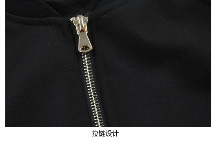 
                                        茉蒂菲莉 棒球服女刺绣2016时尚棒球衫 圆领长袖宽松秋冬天短外套女 黑色 L                