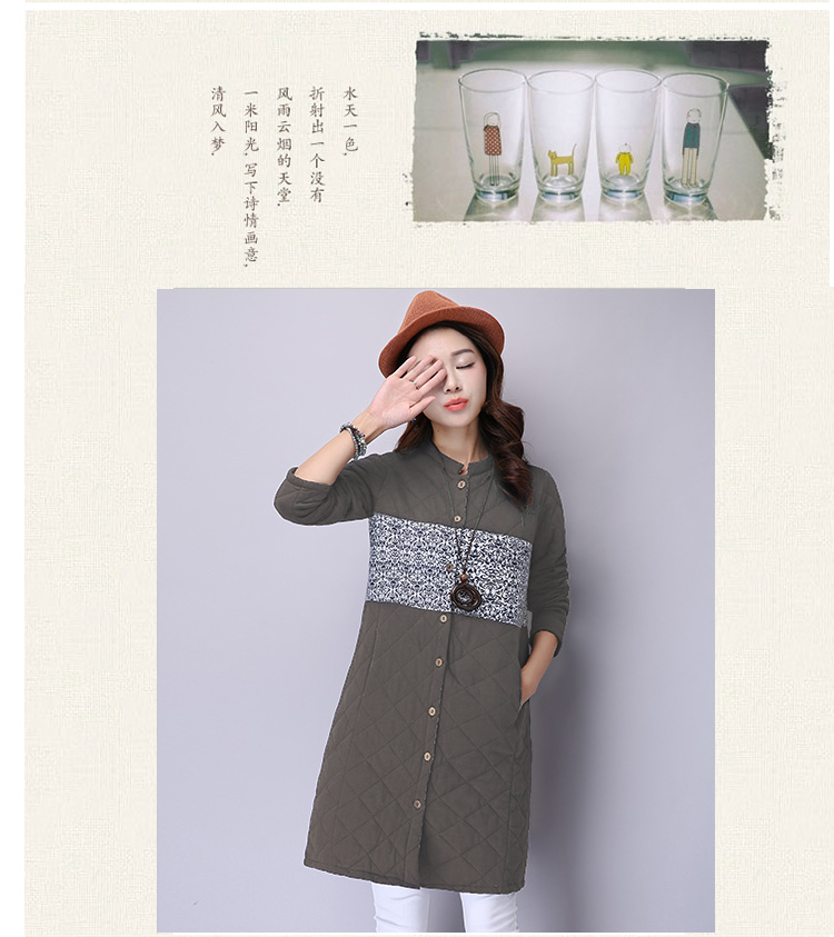 ZZ&FF 2015女装新款上衣夹棉加厚立领衬衣中长款长袖棉麻衬衫外套女秋9882 深灰色 M