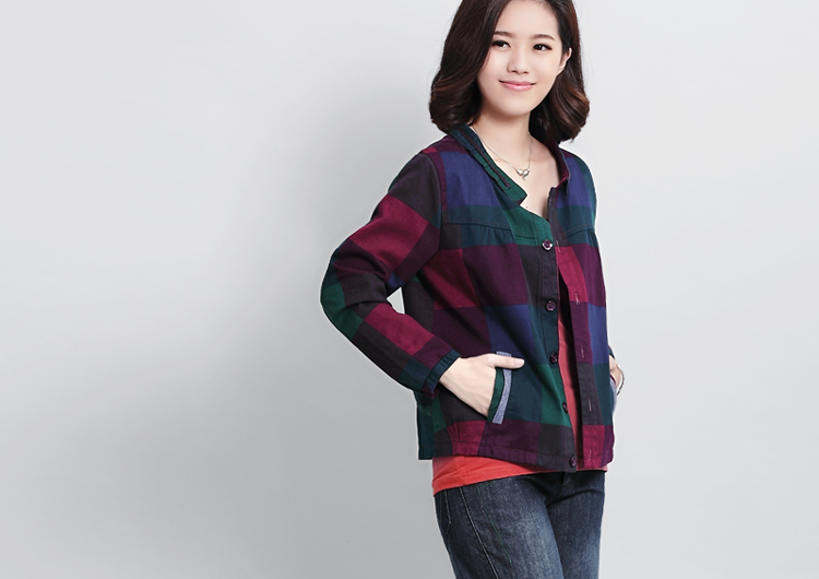 DK诚品 2015秋季新款时尚休闲女外套 棉质上衣短外套 中老年妈妈装大码女装 酒红 XS