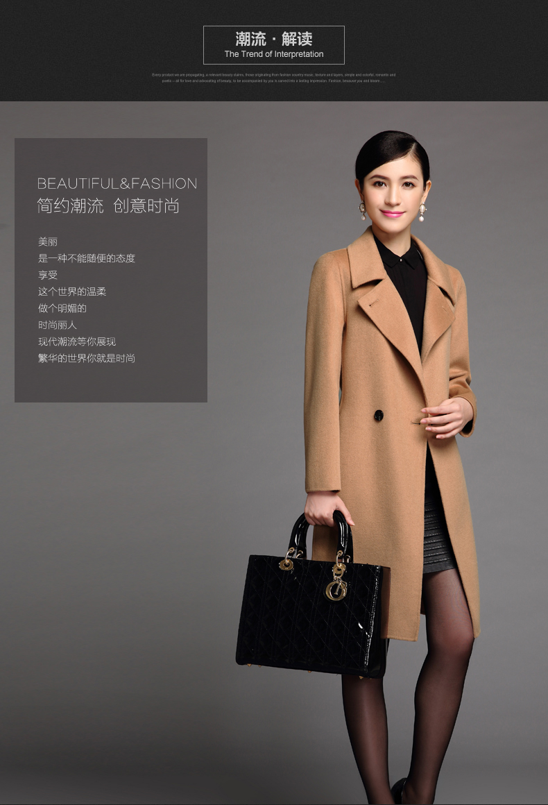 千妃靓影2015欧美风格羊毛大衣西装领修身双面呢羊绒大衣女款中长款 枣红 M