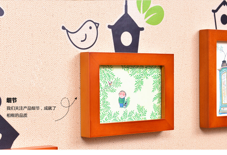 
                                                            全悦实木照片墙 创意绿色小鸟墙贴 相框组合 简约相片墙5QYQT-3 白樱+绿色小鸟墙贴                