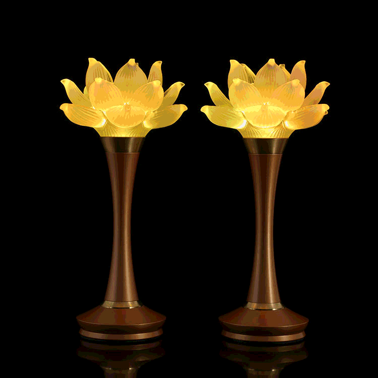 圆通礼品七彩琉璃莲花灯供佛灯一对插电家用led长明灯纯铜供佛18寸