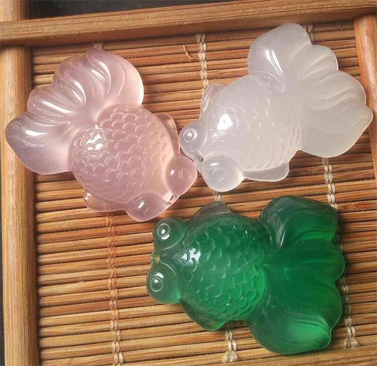 竔立 冰种玉髓玛瑙多色金鱼吊坠挂坠年年有余玉坠配饰女士儿童项链