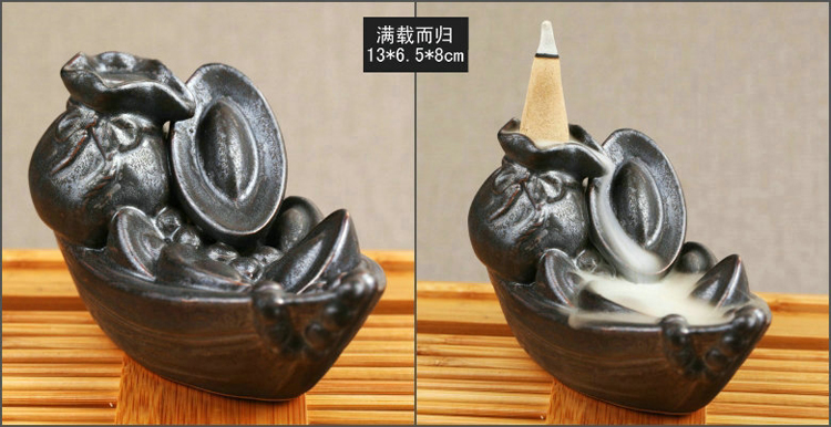 
                                        芳夕 烟倒流香炉 锥香沉檀塔香陶瓷香薰焚香炉 香道 一路莲升                