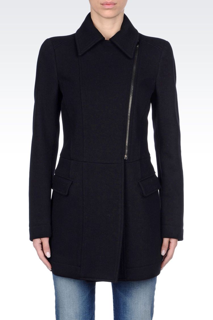 aj阿玛尼/armani 新款女士 单排扣大衣 羊毛 拉链 中长款41455758sc