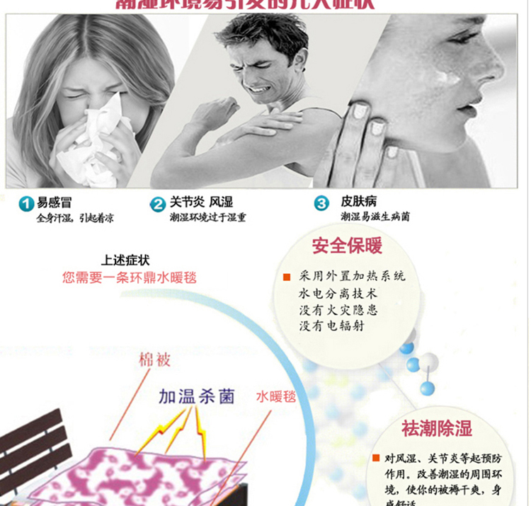 环鼎 智能无辐射 电热毯恒温水暖毯  孕婴可用 安全静无极调温水循环水褥子绒面 NCR三人绒1.5*1.8m暂时无货