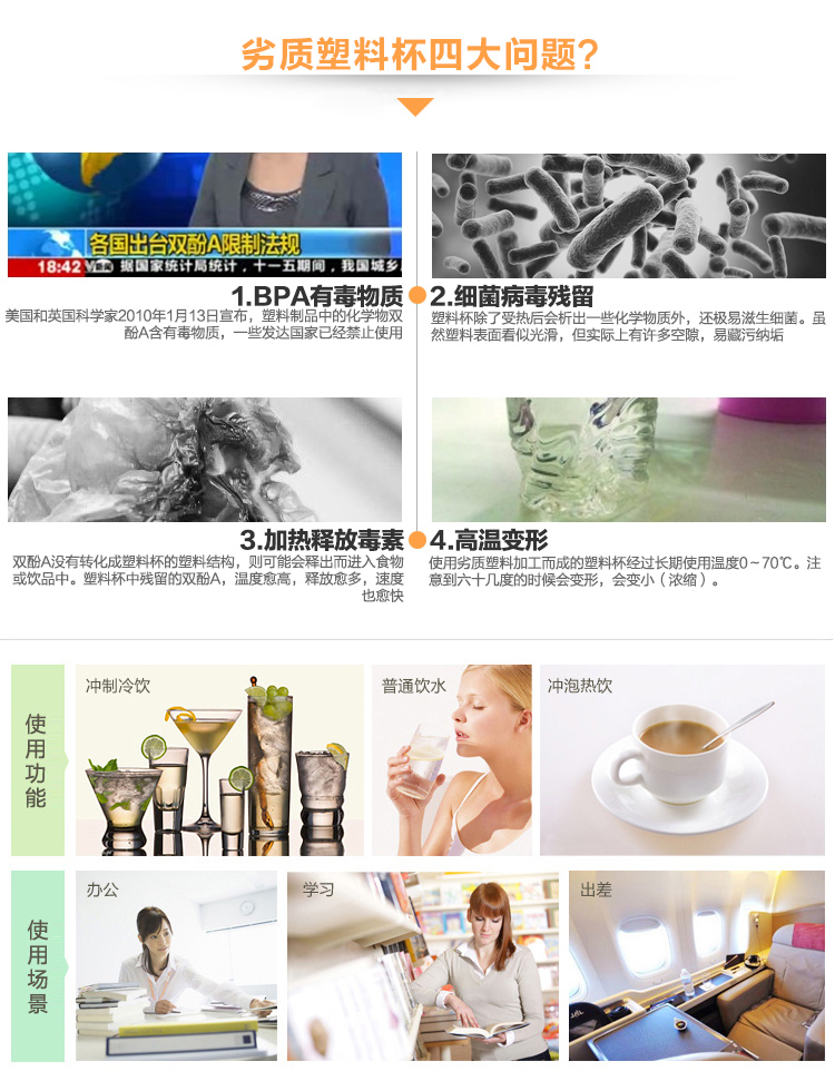 
                                        私家良品（cica）塑料杯子防漏运动款 单层透明水杯带盖随手杯 粉色 320ml                