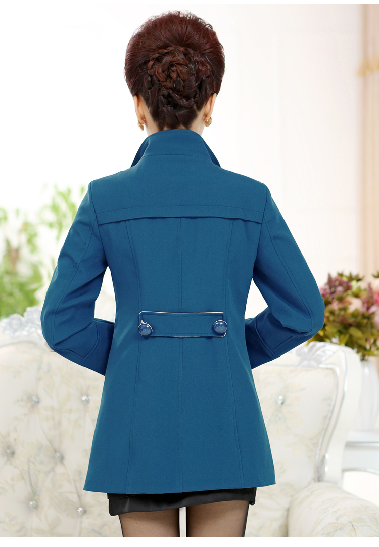 伊莱莲2016春季新款中年女装双排扣修身风衣外套女 40-50岁中长款气质