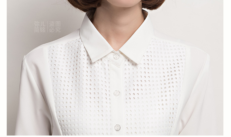 mineeor春夏新款短袖衬衫女蕾丝打底衫雪纺衫职业OL修身大码休闲2016 纯色 M