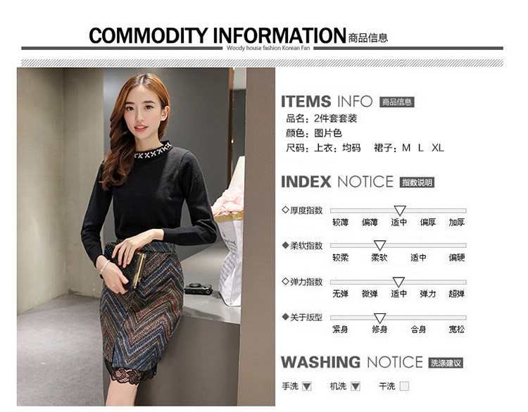 法琦玛帝2015女装秋季新款韩版时尚冬季修身两件套包臀裙中长款长袖针织连衣裙毛呢秋冬打底裙 图片色 M