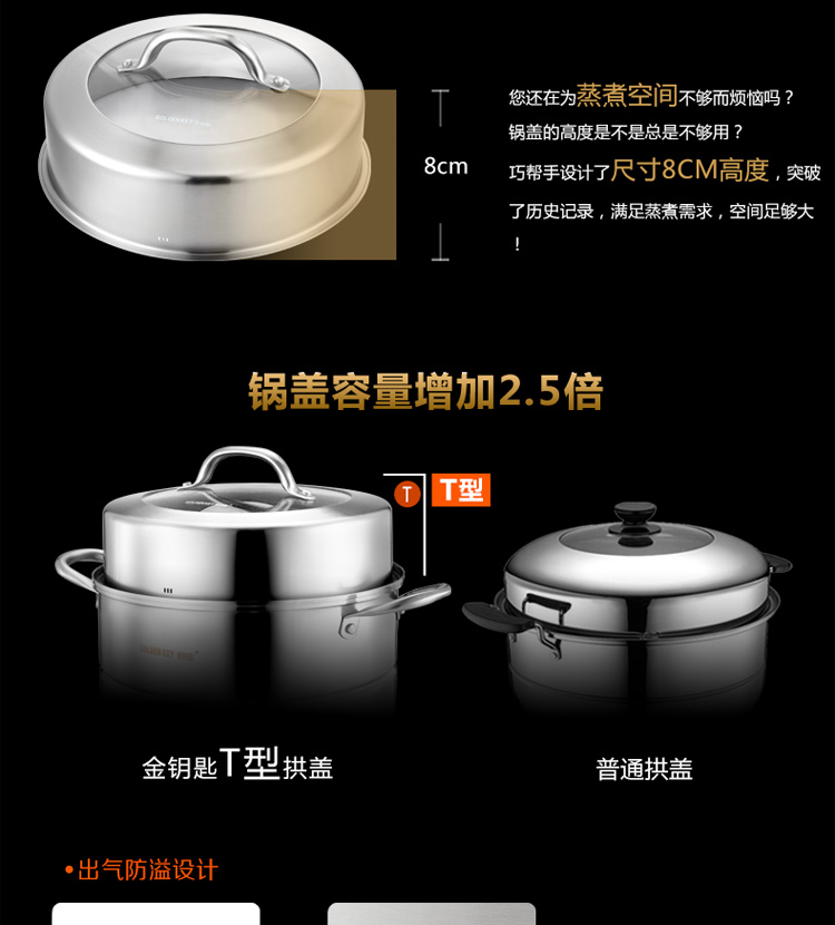 金钥匙（GOLDENKEY）蒸锅 四层 26cm不锈钢复底蒸笼