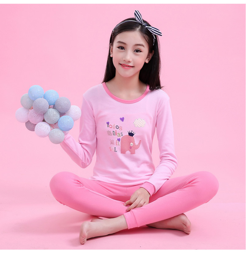 大童女孩纯棉秋衣秋裤套装圆领12-18岁儿童全棉睡衣女 中领-小兔胸标