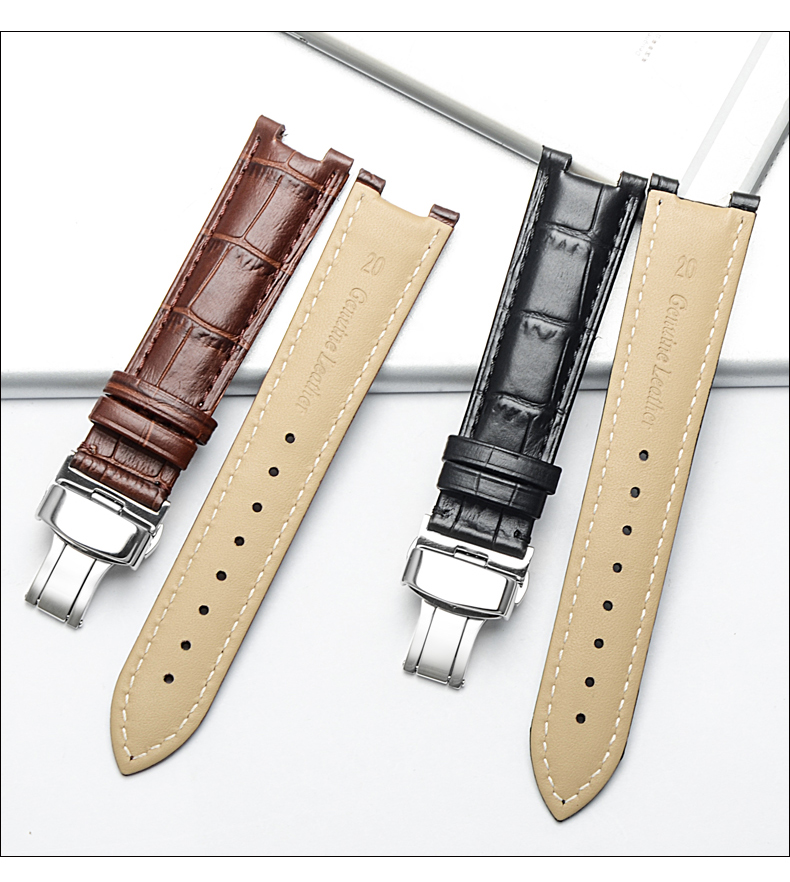 表带男真皮适配guess盖尔斯手表带男女gc系列凹接口手表链配件棕色