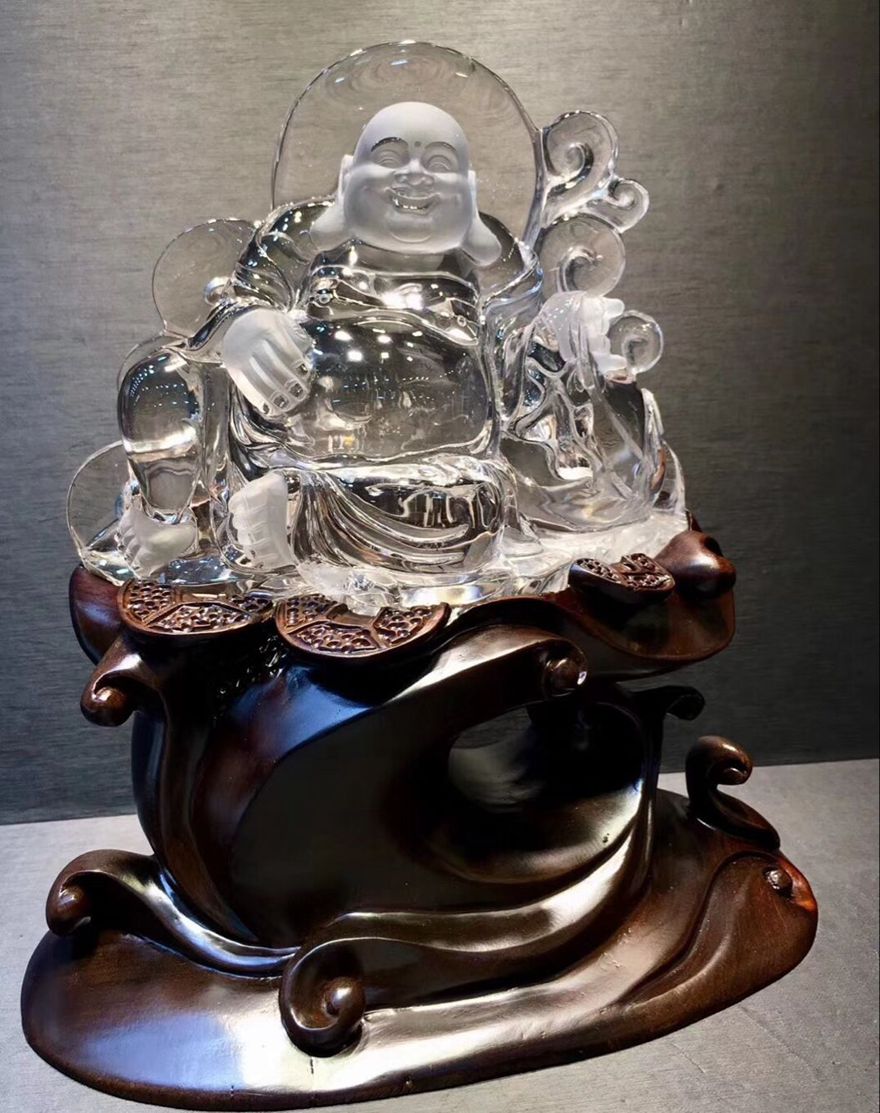 诺源珠宝 天然白水晶弥勒佛风水摆件 茶水晶原石雕刻弥勒佛摆件水晶