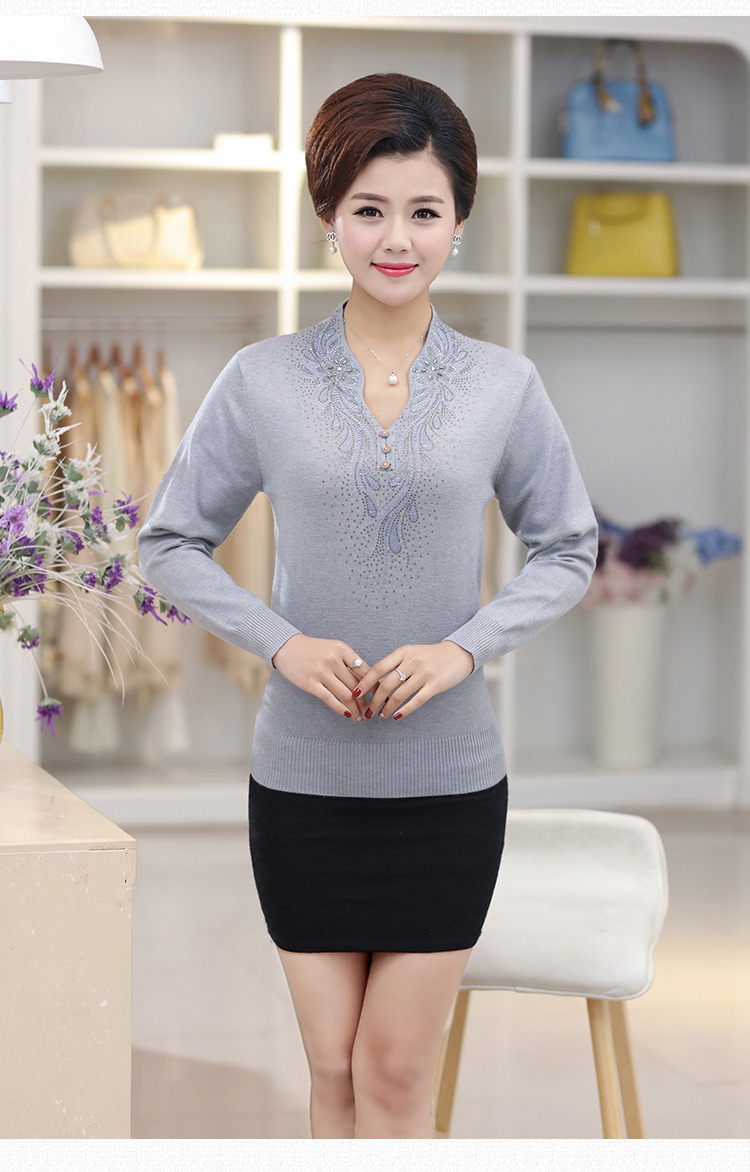 香颜中老年女装春装新款套头毛衣女大码宽松妈妈装针织打底衫 灰色 l