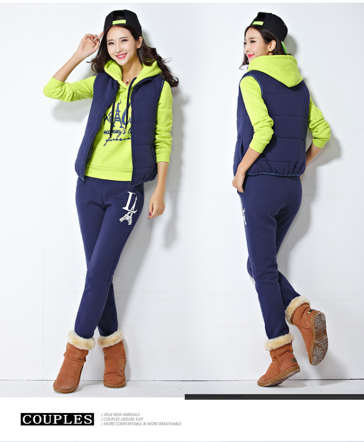 菲玫思 2015秋冬新款运动服套装加绒加厚卫衣女休闲卫衣套装女 AA9120 蓝绿 M