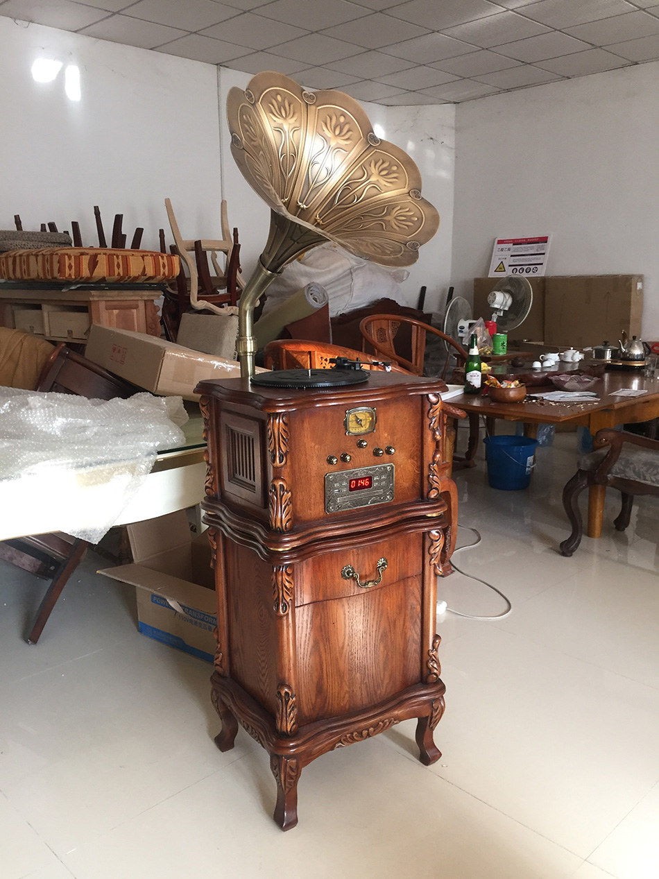 桦帝森宝 仿古留声机 老式复古全实木黑胶唱机 老唱片机 带usb cd fm