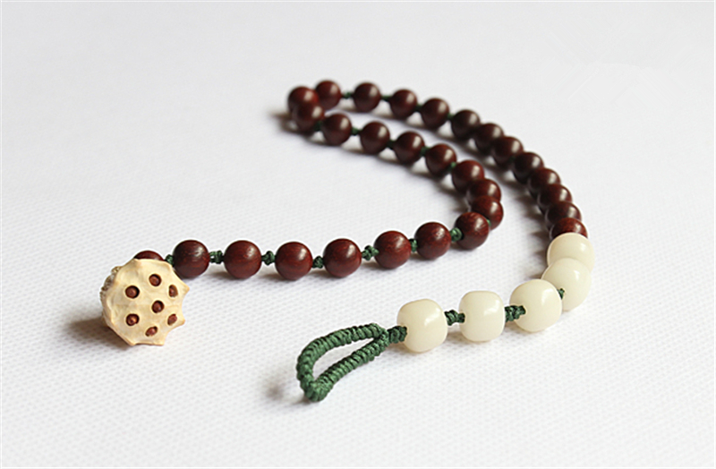 小叶紫檀佛珠 菩提根黄杨木莲蓬两圈男女款手链 8毫米 手围15厘米