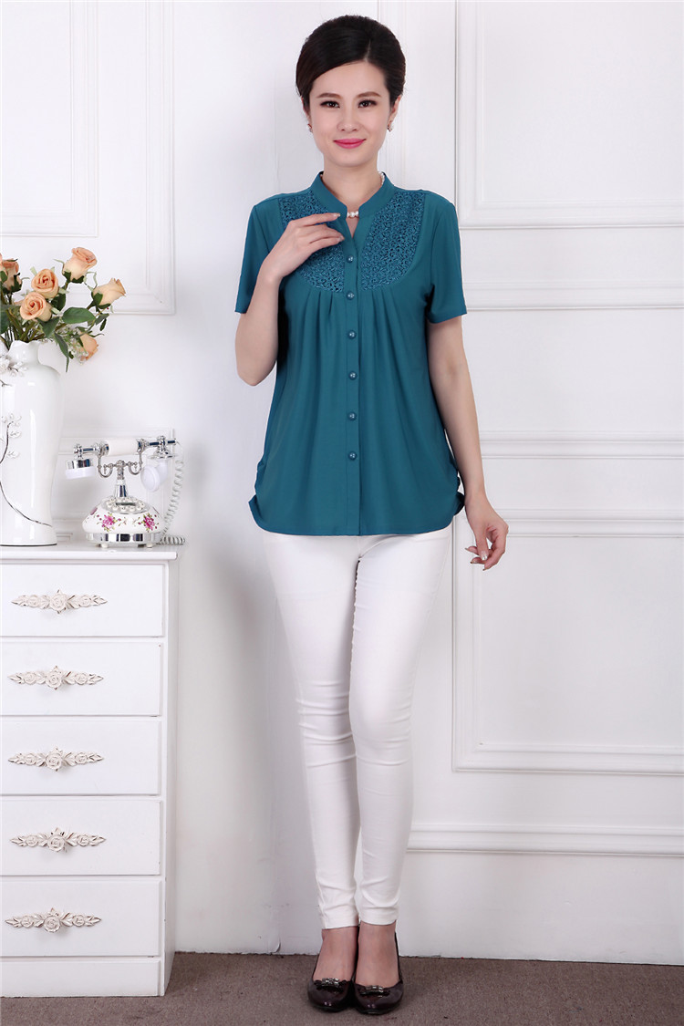 女装 中老年女装 伊莱莲(ilelin) 伊莱莲 夏季新款立领妈妈装衬衫短袖