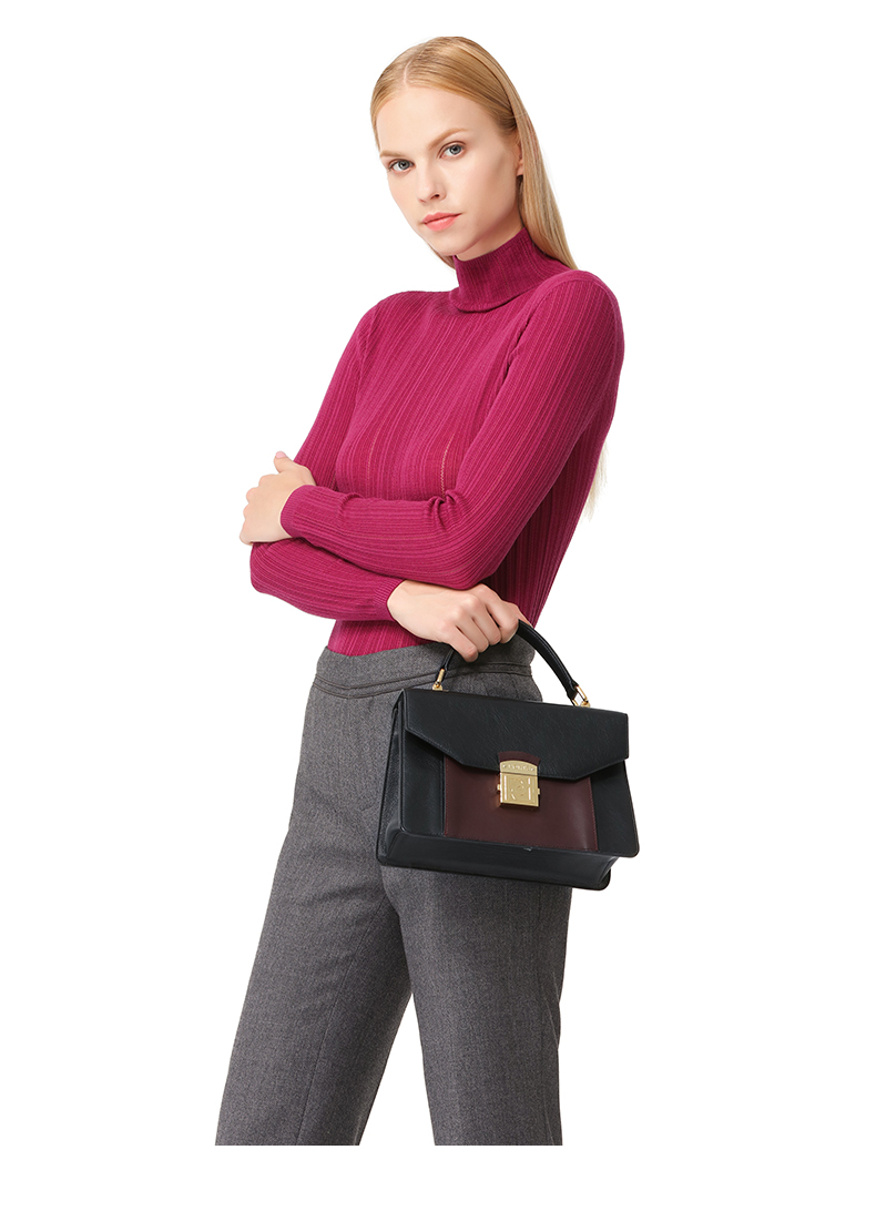 ports宝姿新品简约拼接撞色单肩包手提包ala9a1337xuc008blackonesize