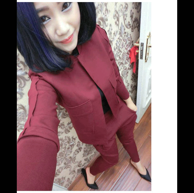 
                                        美岱悦   2017秋新款长裤套装女小香风名媛气质短外套上衣休闲哈伦裤两件套装 红色 XL                