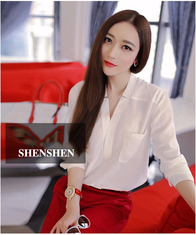 
                                        筱依(XIAOYE) 韩版雪纺衫潮女修身显瘦白色V领女中袖衬衫 白色 S                